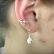 Pair of Silver Plated Ear Cuffs with Genuine White Howlite, non pierced